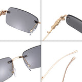 In Trend Rimless Rectangle Sunglasses Women Luxury Designer Cut Edge Shades Golden Leopard Frame Eyewear MartLion   