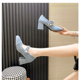 Closed Toe Sandals Designer Sandals Women's Vintage Chunky High Heels Back Strap Denim Heels Summer Shoes Mart Lion   