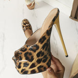 Liyke Leopard Print Peep Toe Party Stripper Heels Platform Slippers Women Shoes Summer Stiletto Sandals Mart Lion   