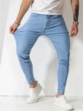 Men Jeans Stretch Skinny Denim Pants Solid Color Black Blue  Summer Street MartLion Light Blue S (Waist 76cm) CHINA