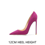 Pointed Shallow Mouth Suede Ultra-Thin High Heels 12cm Pumps Banquet Ladies Shoes MartLion Rose Red 12CM 42 CHINA