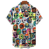 Mask Print Men's Shirt Summer  Short Sleeve Shirt  Casual Hawaiian Shirt For Men Loose Clothing Mexican Wrestling MartLion   