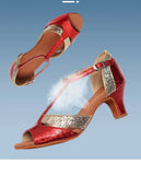 Adult Latin Dance Shoes Sandals Women's Soft Sole Ballroom Indoor Dancing Shoes Medium High Heel 5.5cm Summer MartLion   