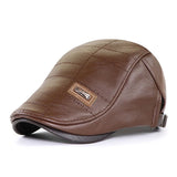 Retro Men's Leather Beret Hat Flat Cap Autumn Winter Warm   Adjustable men's British Style Beret Caps MartLion   