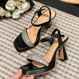 Liyke Style Platform Square Toe Crystal Rhinestone Sandal Female Buckle Strap Gladiator High Heels Women Party Shoes Mart Lion   