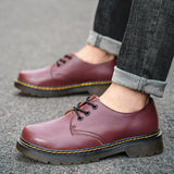 Men Leather Shoes Women Work Shoes Leather Retro Male Female Outdoor Casual  Shoes MartLion wine red 35 