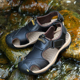 Men's Leather Sandals Slip-on Non-slip Casual Sneakers Wading Shoes Outdoor Sport Camping Hiking Mart Lion   