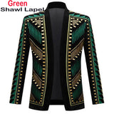 Men's Court Prince Uniform Gold Embroidered Suit Jacket Double Breasted Wedding Party Prom Suit Stag blazers MartLion Green 4 US Size XS 