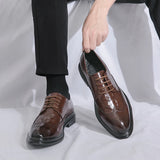 Men's  Leather Shoes Formal Dress Shoes Point-Toe Shoes Hollow Out Breathable Office Oxfords MartLion   