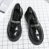 Spring Lacquer Leather Casual Shoes Men's Chain Loafers  Slip-on Thick Bottom Oxford Wedding MartLion   