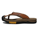 Golden Sapling Men's Slippers Summer Shoes Genuine Leather Flip Flops Casual Beach Leisure Slides MartLion Light Brown 23 38 