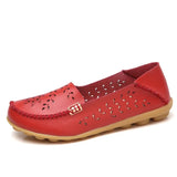 Folding Ballet Flats Genuine Leather Loafers Women Moccasins Summer Flower Round Toe Slip On Casual Shoes MartLion Red 37 