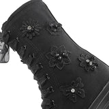 Lace Lace Casual Shoes Flower Canvas Inner Zipper Rubber Inner Elevated Mid length Women's MartLion   