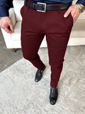 Casual Slim Men's Pants  Breathable European and American MartLion Wine Red XXL 