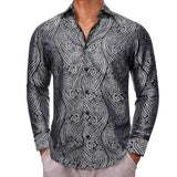 Luxury Shirts Men's Silk Long Sleeve Red Green Paisley Slim Fit Blouses Casual Formal Tops Breathable Barry Wang MartLion 0048 S 