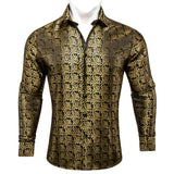 Classic Men's Shirt Spring Autumn Lapel Woven Long Sleeve Geometric Leisure Fit Party Designer Barry Wang MartLion CY-0033 S 