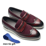 6 Colors Luxury Men's Non-slip Sneakers Genuine Leather Suede Wingtip Tassel Flat Loafers Driving Casual Shoes MartLion Wine Red EUR 38 