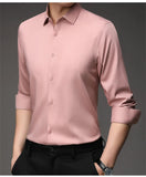 Mulberry Silk Shirt Men's Long Sleeved Spring and  Casual Solid Color Thin Formal No Iron Shirts MartLion   