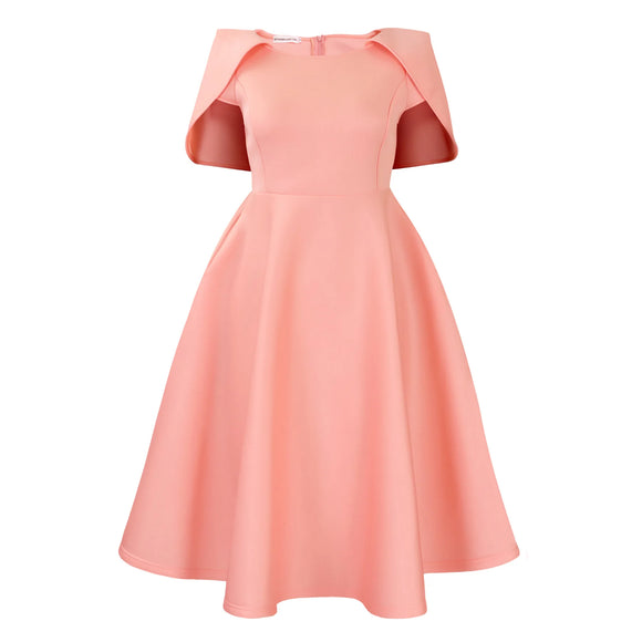 Summer solid color casual cloak dress short sleeve elegant party dress women clothing MartLion Pink L 