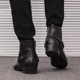Autumn Men's Ankle Boots Genuine Leather High-Cut Shoes Casual Punk Pointed Toe Motorcycle Party Mart Lion   