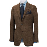 Men's Suit Brown Herringbone Prom Tuxedos Wool Tweed Single Breasted Formal Wedding Prom Jacket（Only Coat） MartLion brown M (EU48 or US38) 