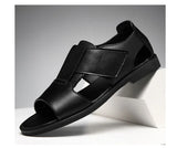 Leather Shoes Men's Sandals Summer Holiday Shoes Flat Cow Leather Footwear Black MartLion   