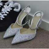 Luxury Crystal Sequined Women Pumps Elegant Thin High heels Spring Summer Chains Party Shoes Wedding Bridal MartLion   