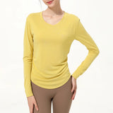 Women Long Sleeve T-shirts With Chest Pad Loose Sports Tops Gym Workout Blouse Sportswear Running Fitness Pulovers MartLion QCX217-Yellow S 