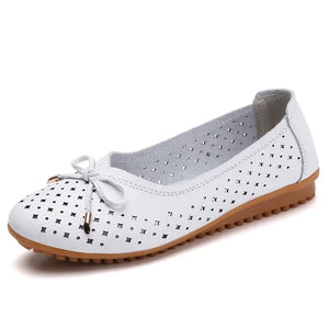 summer Women Cutouts Genuine Leather Mom Shoes Flats Nurse Casual slip-on ballet flat loafers MartLion   