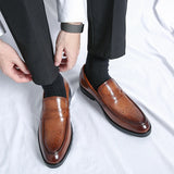 Summer Men's Classic Business Casual Loafers Brogue Carving Evening Dinner Men Dress Slip ON Leather Shoes black MartLion   