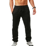 Pants Men Cotton Linen Trousers Casual Solid Elastic Waist Straight Loose Sports Running MartLion black XXL 