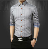 Autumn  Men's Social Shirt Slim Fit Long Sleeve Plaid Cotton Casual Brand Clothes Mart Lion Gray M 