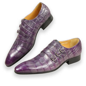 Luxury Designer Monk Shoes Men's Side Buckle Leather Casual Dress Pointed Toe Slip-on Closure Style Sapatillas Hombre MartLion PURPLE 39 
