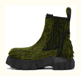 Thick-Soled Green Fur Elastic Men's Ankle Boots Men Shoes Runway Casual Party Shoes MartLion   