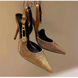 Luxury Rhinestones Sequined Buckle Women Pumps Elegant Pointed toe Stiletto High heels Spring Summer Shoes MartLion   