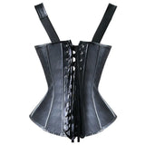 Women Faux Leather Halter Strap Underbust Corset Vest Lace-Up Waist Cincher Top Steampunk Zipper Buckled Bustier Body Shaper MartLion   