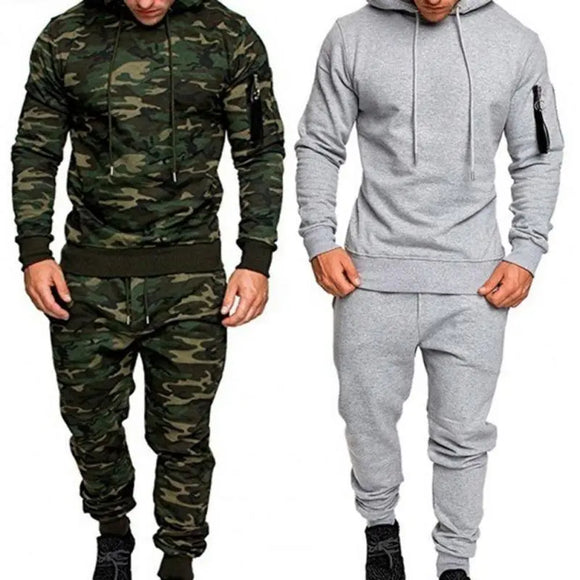  Men's Camouflage Print Hooded and Sweatpants Set Autumn Winter Sports Tracksuit Male Pullover Hoodies and Joggers Outfit MartLion - Mart Lion