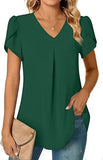 Summer Solid Color V-neck Short Sleeve Pullover Shirt Ladies Loose Casual Simple All-match Blouse Top Women's Clothing MartLion Green S 