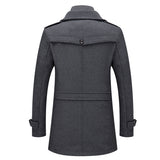 Winter Men's Wool Blends Coats Solid Color Thick Warm Woolen Overcoat Double Neck Trench Coat Single Breasted Windbreaker Mart Lion   