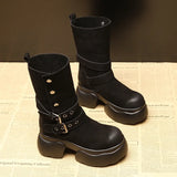 Internal Height Mid-calf Boots in Winter Women Leather Short Boot Office Ladies Tide Shoes MartLion black 36