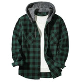 Men's Shirts Classic Plaid Casual Button Down Hooded Long Sleeved Double Pockets Shirt Hoodie Flannel Jacket Tops MartLion   