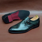 Elegant Men's Basic Monk Strap Dress Shoes Genuine Leather Single Buckle Green Black Loafer Brogue Party Wedding Formal MartLion   