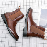 British Style Chelsea Boots Men's Mid Calf Dress Shoes Formal Ankle Antumn Masculina Split Leather Mart Lion   