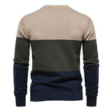 Autumn Patchwork Color O-neck Pullover Sweaters Men's Cotton Sweater Warm Winter Knitted MartLion   