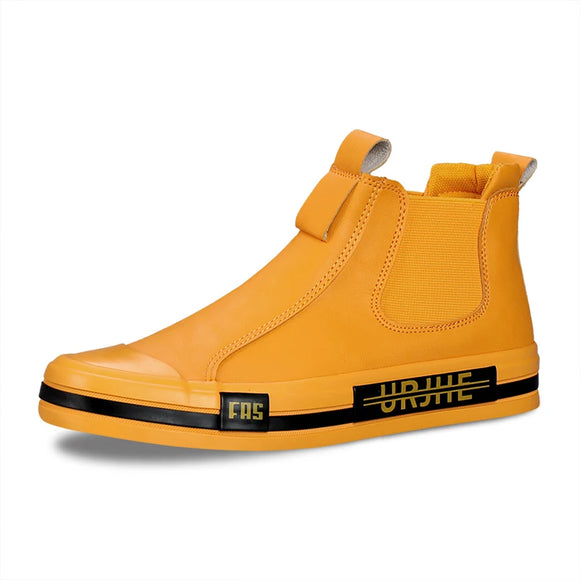 Autumn Leather Casual Sneakers Men's Yellow High Top Shoes Leather Moccasins Loafers MartLion Yellow 22811 41 