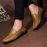 Classic Brown Loafers Men's Flat Casual Leather Shoes Slip-on Moccasins zapatos hombre MartLion   