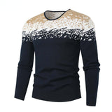 Spring Men's Round Neck Pullover Sweater Long Sleeve Jacquard Knitted Tshirts Trend Slim Patchwork Jumper for Autumn Mart Lion   