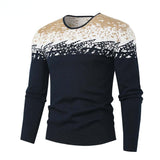Spring Men's Round Neck Pullover Sweater Long Sleeve Jacquard Knitted Tshirts Trend Slim Patchwork Jumper for Autumn Mart Lion 25 blue M 