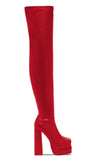 Bonjomarisa Women Thigh High Boots Double Platform Block High Heels Over The Knee Boots Zip Long Shoes MartLion Red 5 