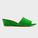 Women Elegant Summer Slippers 3cm Velvet Mules Wedge Sandals Slippers Open Toe High Heels Casual Dress Shoes MartLion green 35 